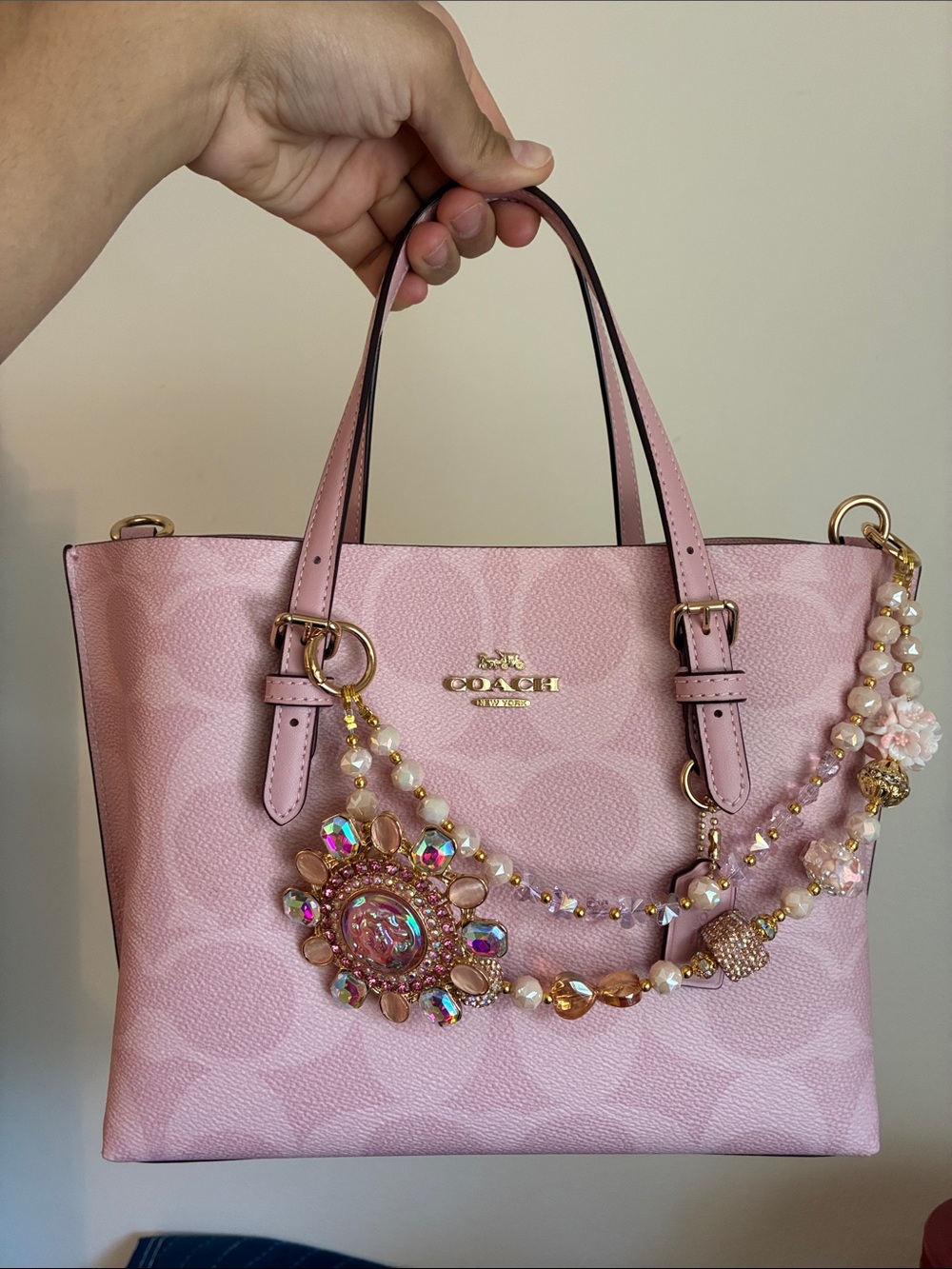 Pink Iridescent Sunburst Charm Bag Chain